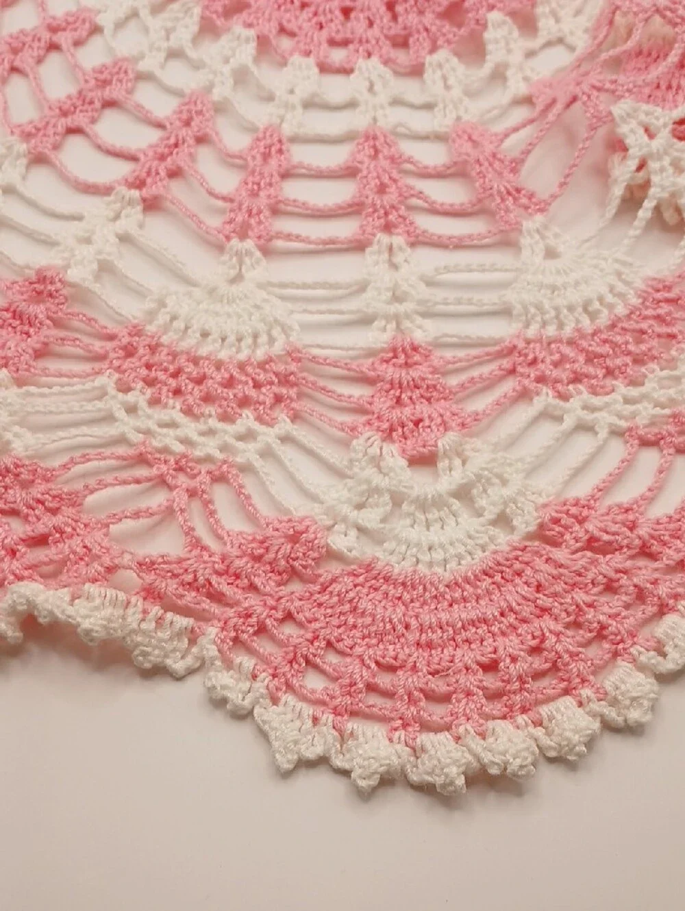 Handmade Pink & White Crochet Doily 20